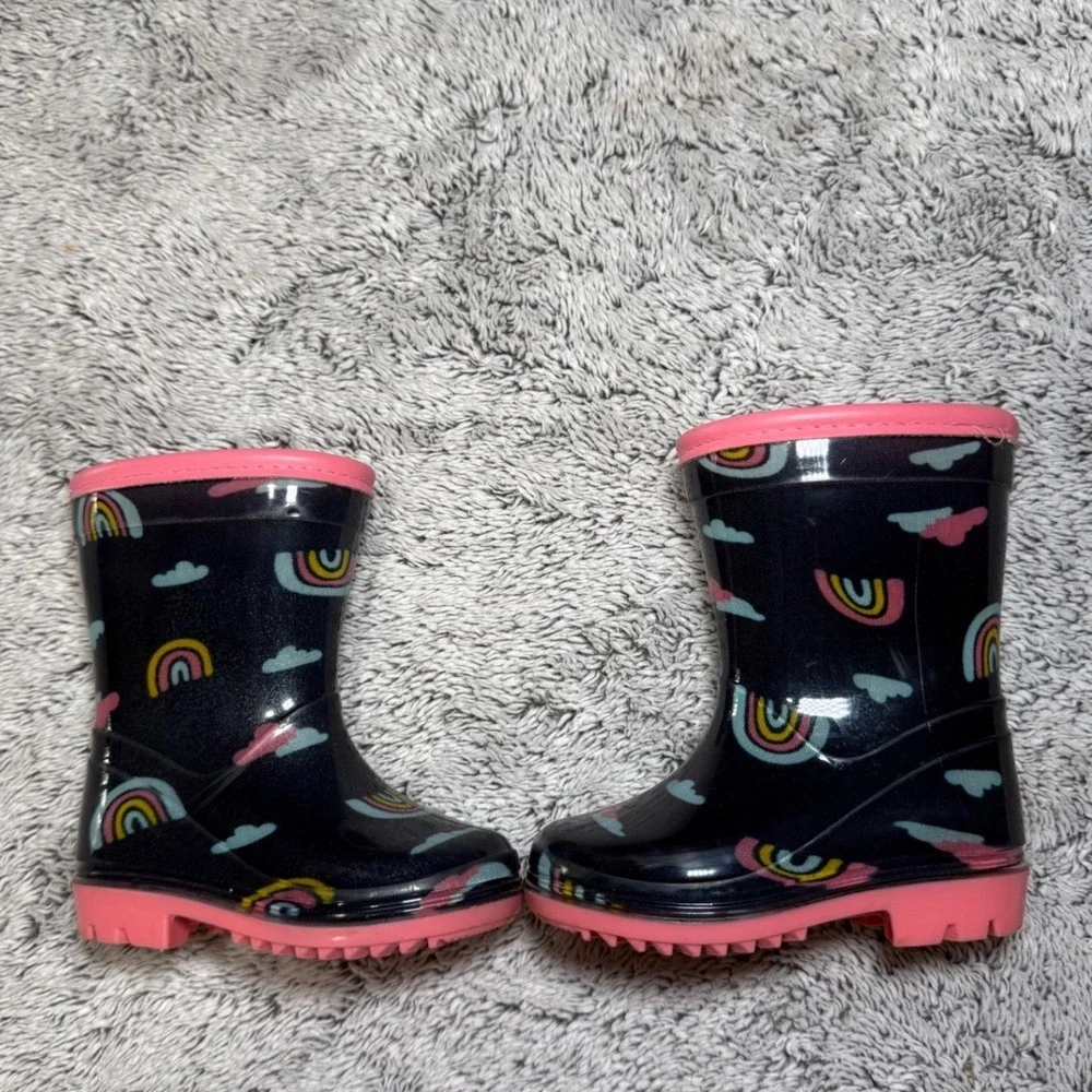 Carters Toddler Girls Navy Rainbow Cloud Waterproof Rubber Rain Boots Sz 4 Baby